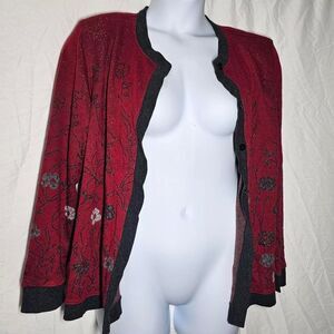 vintage 90s red black patterned cardigan
